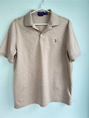 Ralph Lauren Men's Light Beige Polo Shirt with Embroidered Pony large